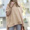 Women * | New 42Pops Ash Mocha Oversize Cowl Neck Hi-Low Poncho Sweater Women