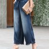 Women * | Wholesale 42Pops Midnight Chambray Tie-Waist Pocket Crop Wide-Leg Paper Bag Jeans Women