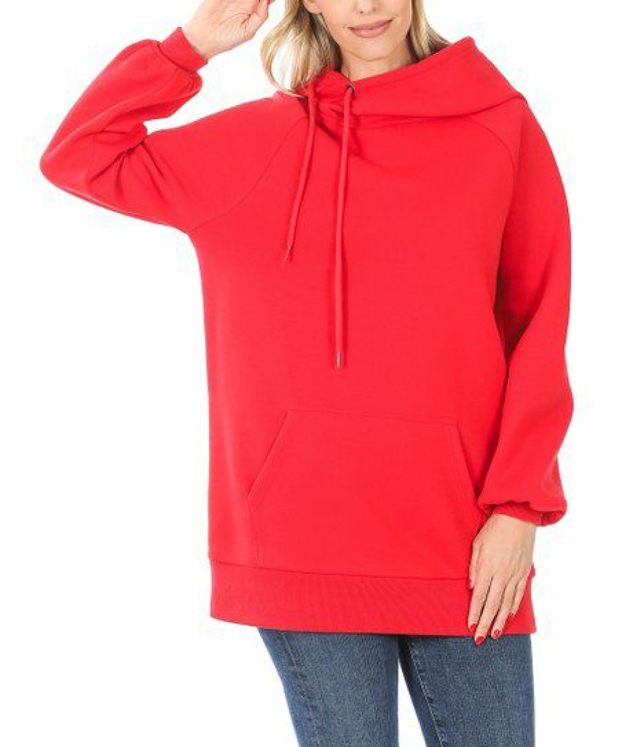 Women * | New 42Pops Ruby Side-Tie Funnel-Neck Long-Sleeve Pocket Hoodie Women