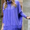 Women * | Best Pirce 42Pops Bright Blue Melange Drawstring Cowl Neck Long-Sleeve Sweater Women