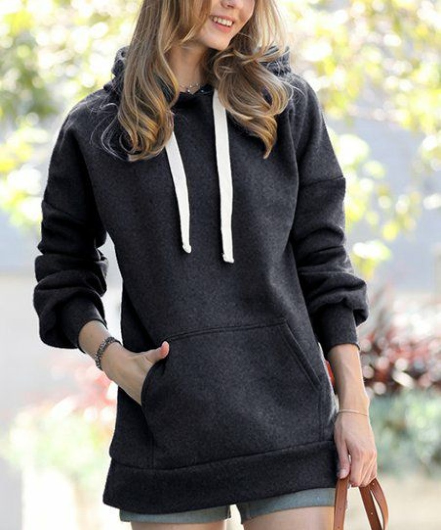 Women * | Brand New 42Pops Charcoal Long-Sleeve Pocket Oversize Hoodie Women