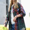 Women * | Promo 42Pops Hunter Green Plaid Pocket Oversize Shacket Women