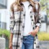 Women * | Top 10 42Pops Camel & Rust Color Block Plaid Pocket Oversize Shacket Women