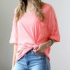 Other * | New 42Pops Heather Neon Peach Oversize Pocket Tee Women