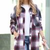 Women * | Best Reviews Of 42Pops Burgundy & Navy Color Block Plaid Pocket Oversize Shacket Women