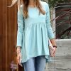 Other * | Brand New 42Pops Light Green Shirred Crewneck Long-Sleeve Empire-Waist Top Women