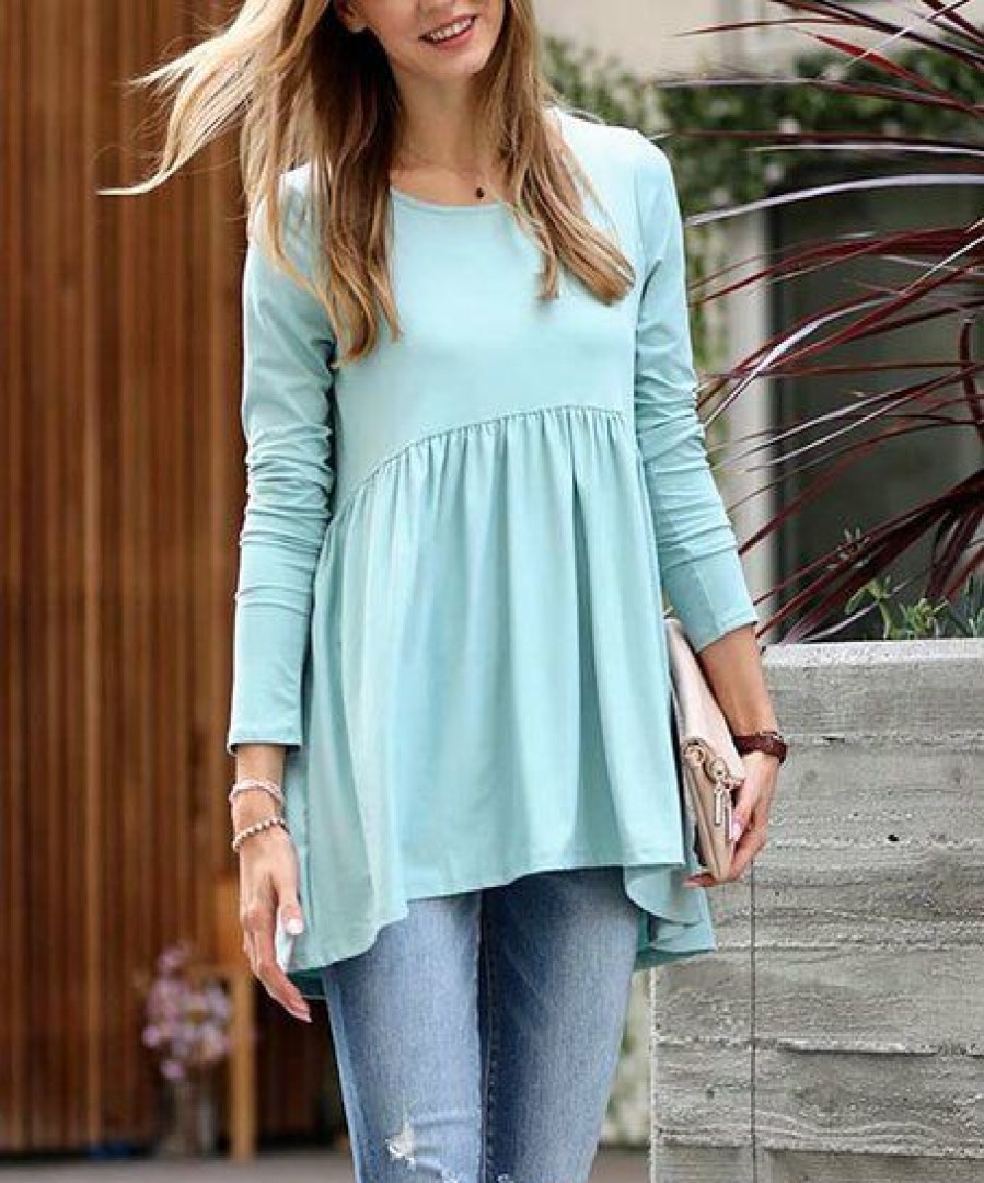 Other * | Brand New 42Pops Light Green Shirred Crewneck Long-Sleeve Empire-Waist Top Women