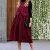 Women * | Best Reviews Of 42Pops Dark Burgundy Corduroy Sleeveless Midi Dress Women