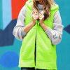 Women * | Cheap 42Pops Neon Lime Pocket Sherpa Hi-Low Hooded Vest Women