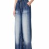 Women * | Cheap 42Pops Dark Blue Chambray Wide-Leg Pocket Paper-Bag Jeans Women