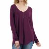 Other * | Budget 42Pops Dark Plum V-Neck Long-Sleeve Dolphin-Hem Top Women