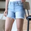 Women * | Cheap 42Pops Super Light Blue Mid-Rise Raw-Cuff Pocket Denim Shorts Women