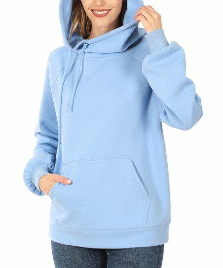 Women * | Wholesale 42Pops Spring Blue Side-Tie Long-Sleeve Pocket Hoodie Women