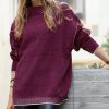 Women * | Coupon 42Pops Dark Burgundy Raw-Seam Oversize Mock Neck Drop-Shoulder Sweater Women