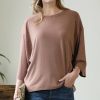 Women * | Top 10 42Pops Cocoa Drop-Shoulder Crewneck Three-Quarter Sleeve Hi-Low Tee Women