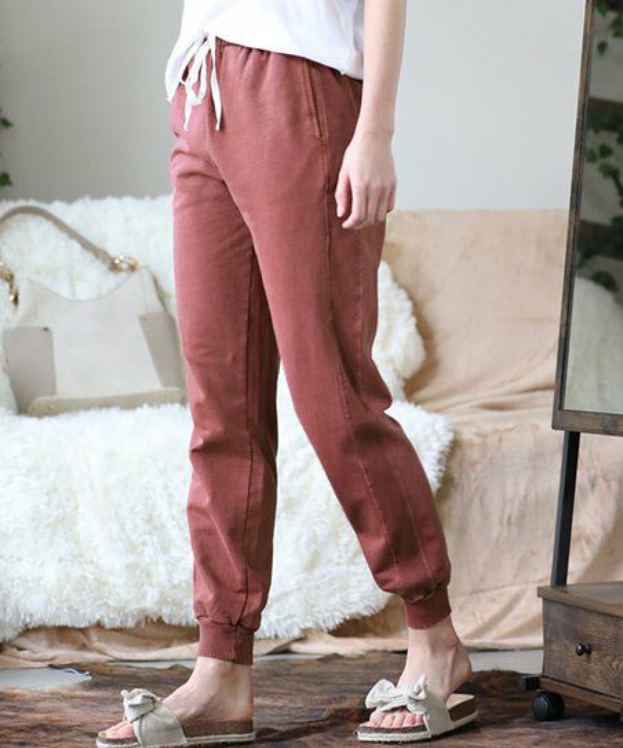 Women * | Brand New 42Pops Dark Rust Pigment-Dye Drawstring Pocket Joggers Women