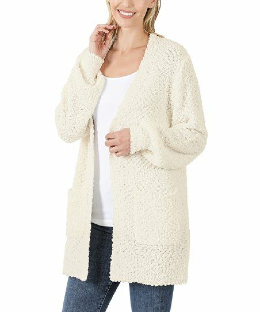 Women * | Best Deal 42Pops Ivory Popcorn Patch-Pocket Cardigan Women