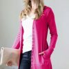 Women * | Best Deal 42Pops Magenta Long-Sleeve Pocket Snap-Button Cardigan Women