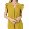 Other * | Top 10 42Pops Olive Mustard Ruffle V-Neck Cap-Sleeve Tunic Women