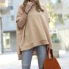 Women * | Deals 42Pops Ash Mocha Melange Cowl Neck Long-Sleeve Hi-Low Poncho Women