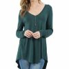 Women * | Budget 42Pops Hunter Green V-Neck Long-Sleeve Dolphin-Hem Top Women