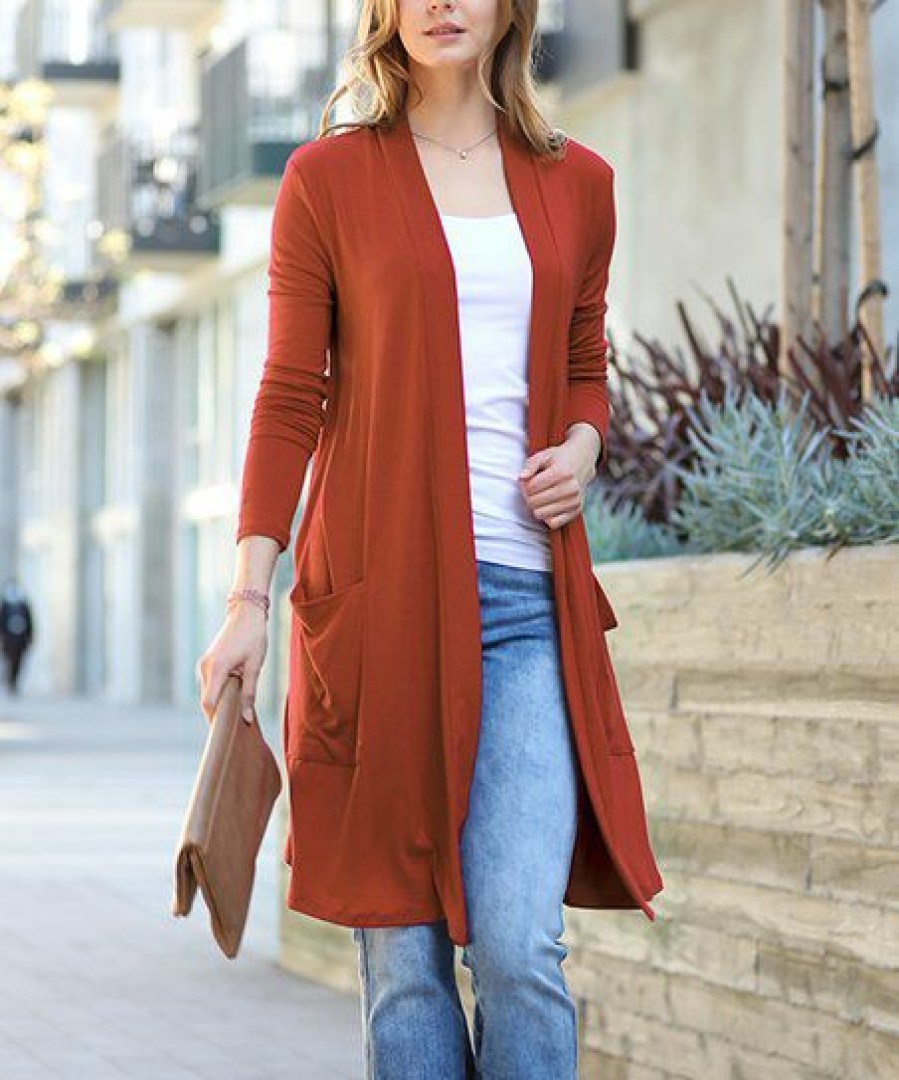 Women * | Hot Sale 42Pops Dark Rust Slouchy Pocket Duster Women