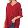 Other * | Deals 42Pops Burgundy Oversize V-Neck Dolman Pocket Tee Women