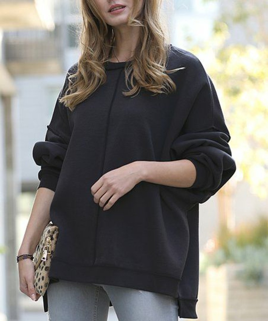 Women * | Best Sale 42Pops Black Seam-Detail Oversize Asymmetric-Hem Sweatshirt Women