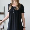 Women * | Best Sale 42Pops Black Button-Front Scoop Neck Short-Sleeve Swing Top Women