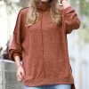 Women * | Cheap 42Pops Dark Rust Melange Hacci Mock Neck Sweater Women