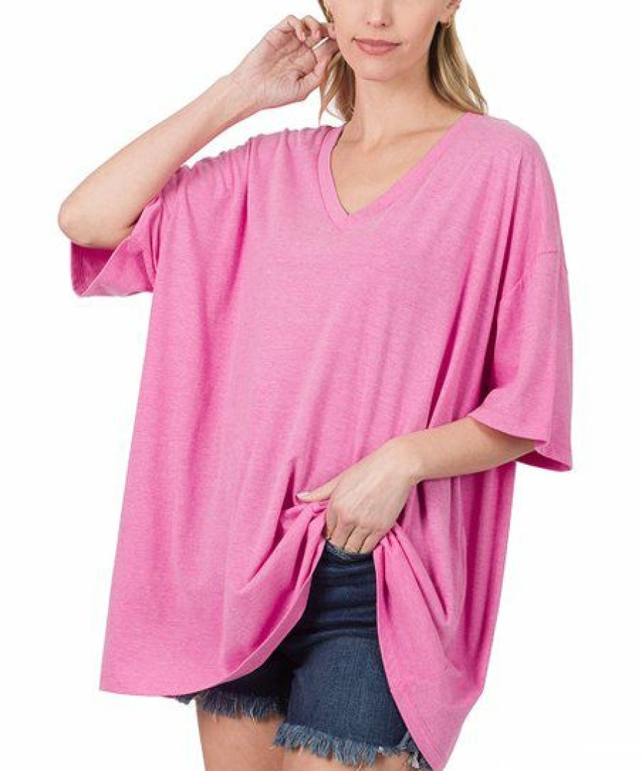 Other * | Best Deal 42Pops Heather Mauve Oversize Drop-Shoulder V-Neck Short-Sleeve Tee Women