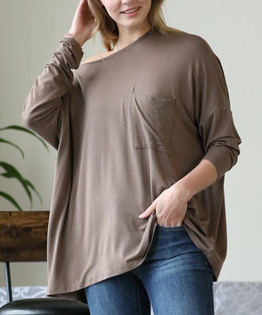 Other * | Best Reviews Of 42Pops Mocha Crewneck Long-Sleeve Pocket Top Women