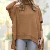 Women * | Cheap 42Pops Dark Camel Cowl Neck Hi-Low Poncho Sweater Women