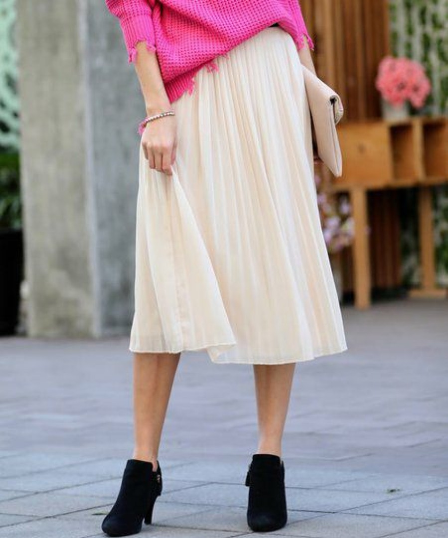 Women * | Discount 42Pops Taupe High-Waist Pleated Midi Skirt Women