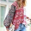 Other * | Best Sale 42Pops Black & Burgundy Floral Paisley Patchwork Button-Up Top Women