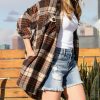 Women * | Best Reviews Of 42Pops Brown Rust Plaid Oversize Shacket Women